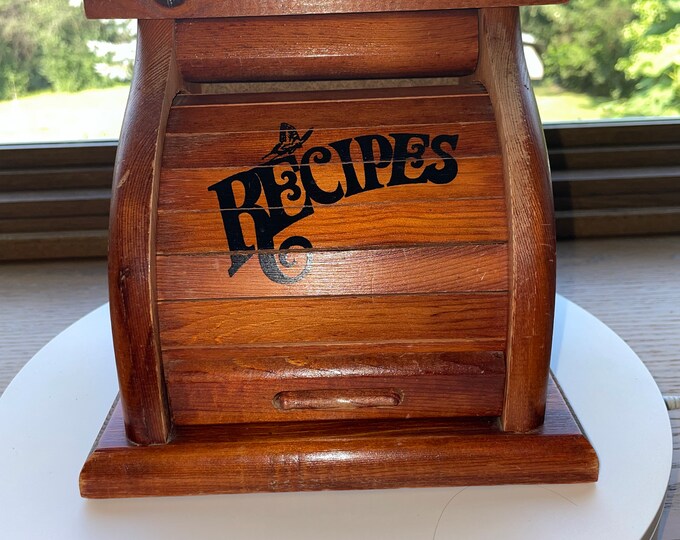 Vintage Wood Roll Top Recipe Box Etsy