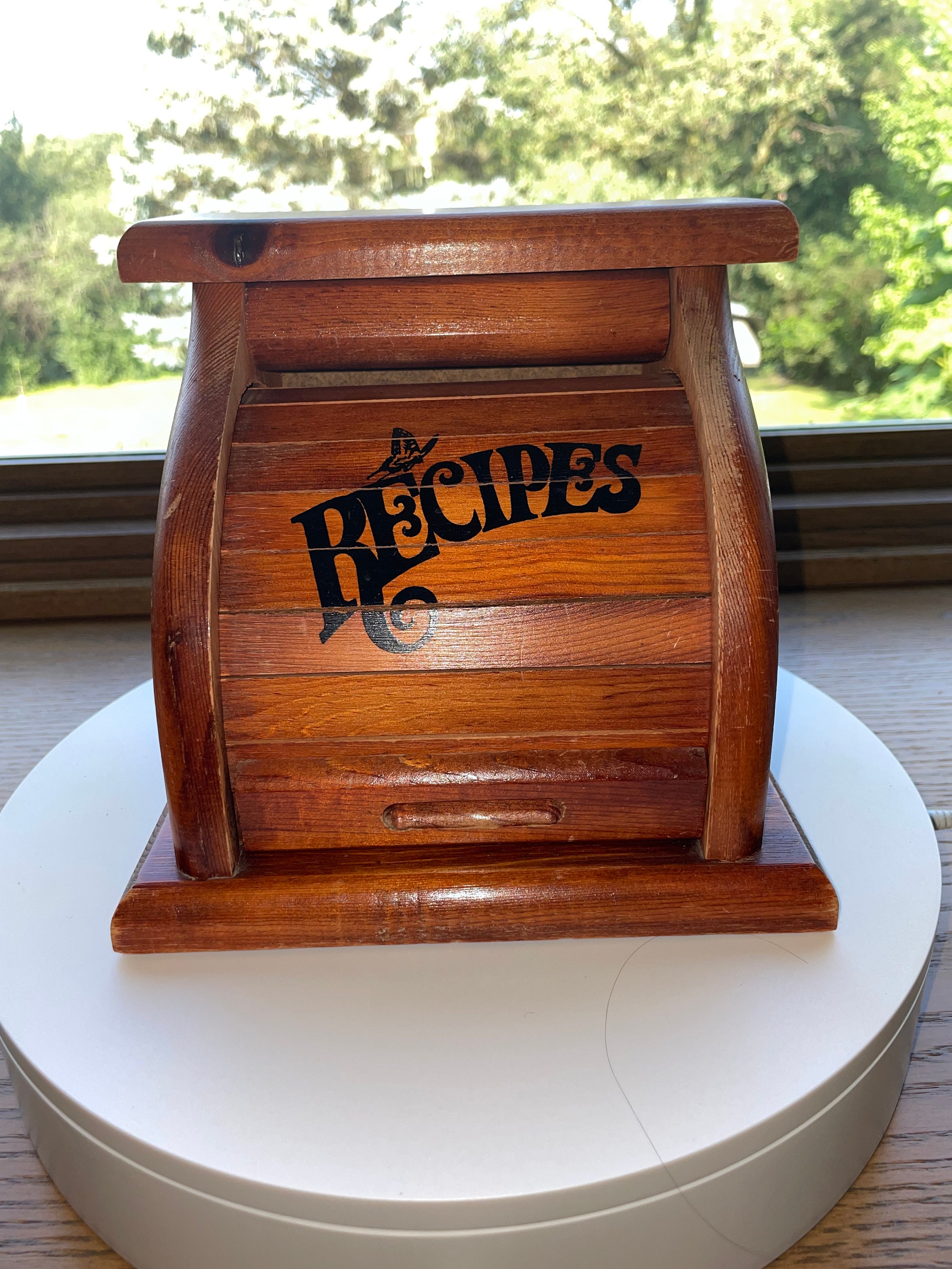 Vintage Wood Roll Top Recipe Box Etsy