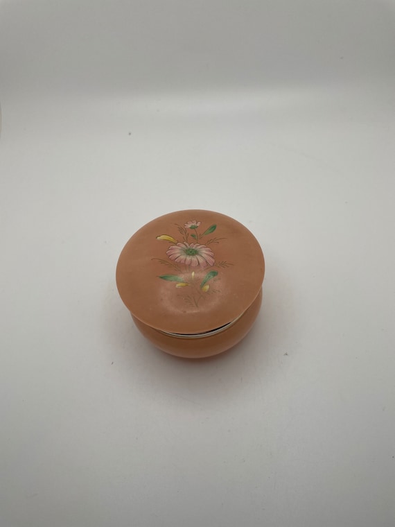 Vintage Hand Painted Alabaster Trinket Box Gem