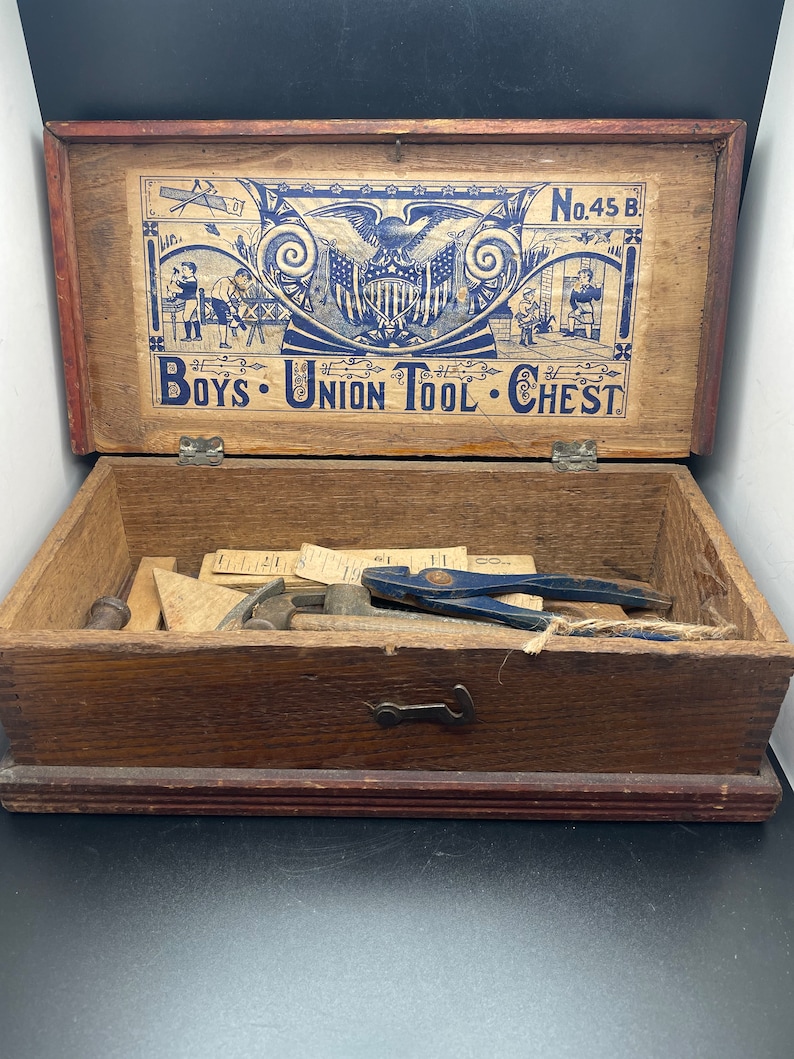 Antique Boys Union Tool Box W/ Contents Etsy