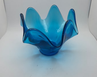 Blue Viking Glass Handkerchief Bowl