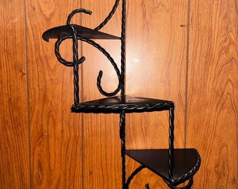 Vintage Black 3 Tier Twisted Metal Spiral Shelf