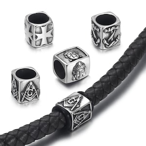 5pcs Stainless Steel Large Hole Beads for 8mm Bracelets Making,Punk Viking Patterned, Hair Beard Paracord Lanyards Knife Beads Accessories
