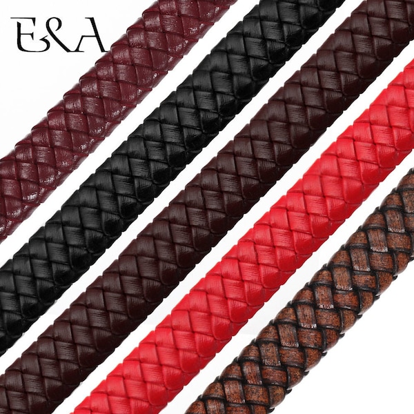 12*6mm Flat Leather Cord , Braided Uninterrupted Cord For Bracelets Making , Men Bracelet Jewelry Craft Making Component