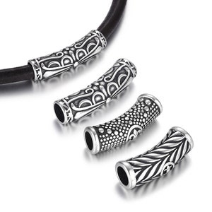 Stainless Steel Tube Beads for 6mm Leather Bracelet , Large Hole Viking Punk Skull Patterned Beads , Jewelry Making Accessories