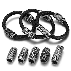 Stainless Steel Tube Beads for 8mm Leather Bracelet , Large Hole Viking Punk Beads , Jewelry Making Accessories