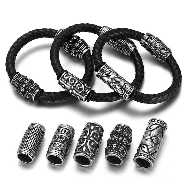 Stainless Steel Tube Beads for 8mm Leather Bracelet , Large Hole Viking Punk Beads , Jewelry Making Accessories