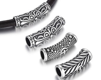 Perles de tube en acier inoxydable pour bracelet en cuir de 6mm, grand trou Viking Punk Skull Patterned Beads , accessoires de fabrication de bijoux