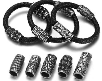 Stainless Steel Tube Beads for 8mm Leather Bracelet , Large Hole Viking Punk Beads , Jewelry Making Accessories