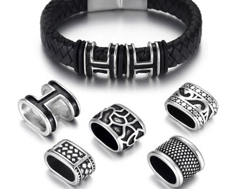 Stainless Steel Beads 12x6mm Large Hole Size , fit 12x6mm Leather Cord , Bracelets Making , Spacers Slide Beads Charms , Slider