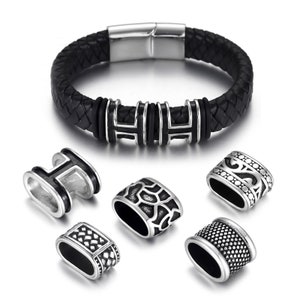 Stainless Steel Beads 12x6mm Large Hole Size , fit 12x6mm Leather Cord , Bracelets Making , Spacers Slide Beads Charms , Slider