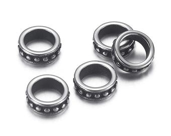 Stainless Steel Spacer Beads, Large Hole Beads , 9x9x3mm, 1Pc.