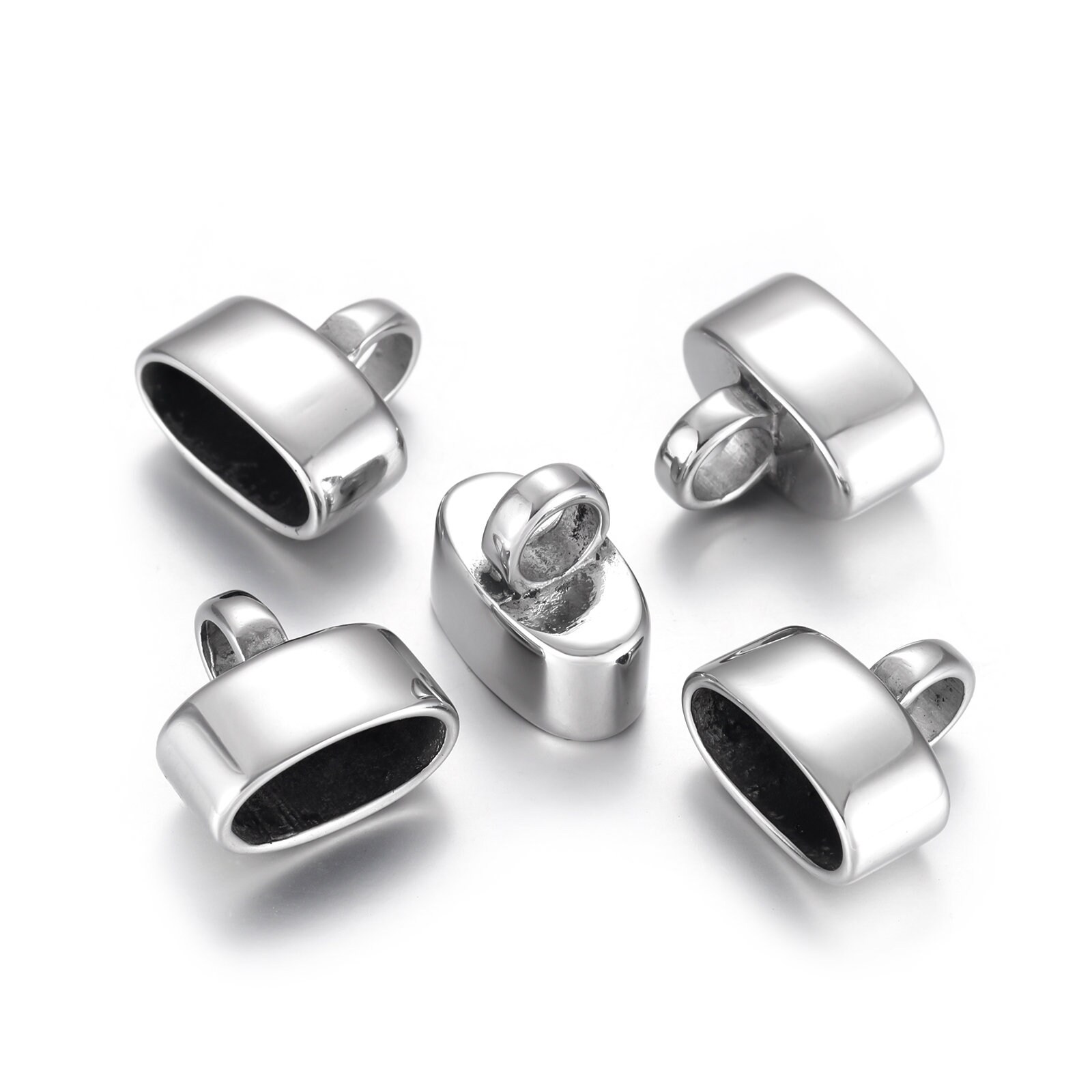 Stainless Steel End Cap Bead for 12x6mm Cord, End Bead with loop , End Piece, Jewelry DIY Matel Accessories, Shiny Silver, Sold Individually