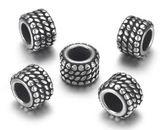 Stainless Steel Wheel Beads, Large Hole Beads , 9x9x7mm, 1Pc.