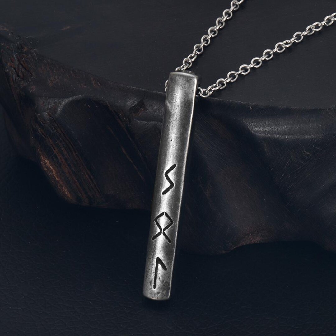 Rune Pattern Bar Viking Bar Pendant With Rune, Stainless Steel Vintage Jewelry, Nordic ...