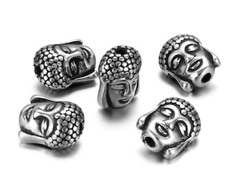 Stainless Steel Buddha Head Beads, Double-faced Buddha, 12x9x7mm, 1Pc.