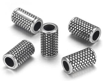 Stainless Steel Cylinder Dots Beads, Large Hole Tube Beads , 16x10x10mm, 1Pc.
