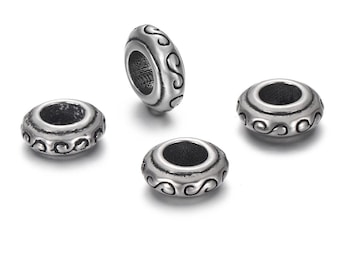 Stainless Steel Spacer Beads, Large Hole Beads , 8x8x3mm, 1Pc.