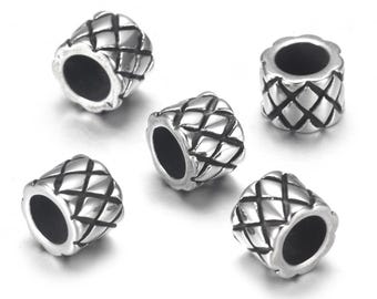 Stainless Steel Reticulate Beads, Large Hole Beads , 7x9x9mm, 1Pc.