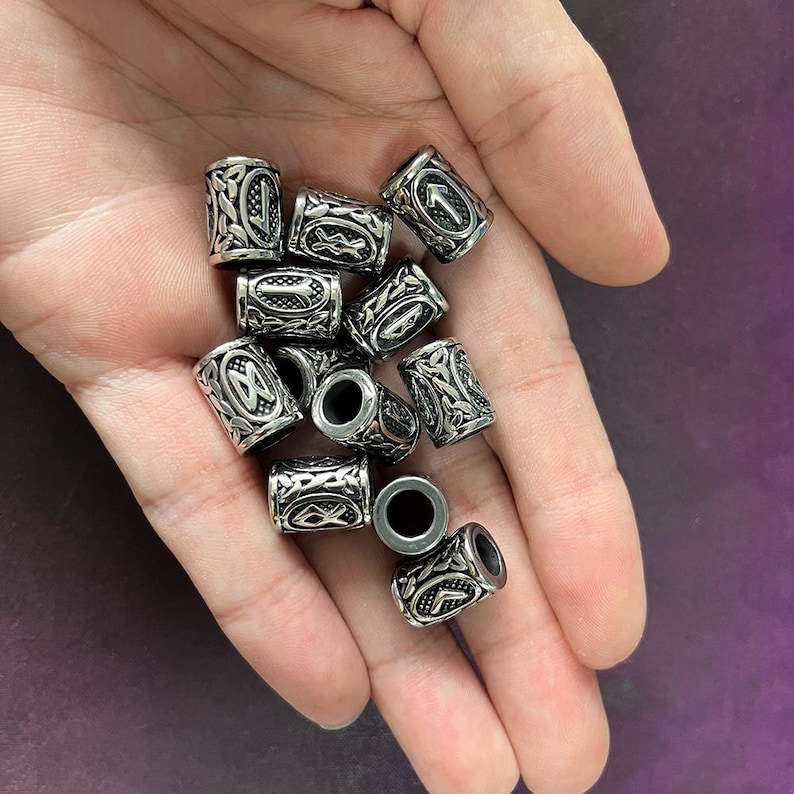 Stainless Steel Viking Rune Beads, Beard Beads With Nordic Runes Elder ...