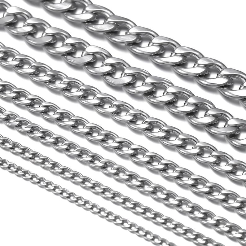 Staggered Chain Basic 60cm Stainless Steel Cuba Chain Chokers , for Necklace Making ...