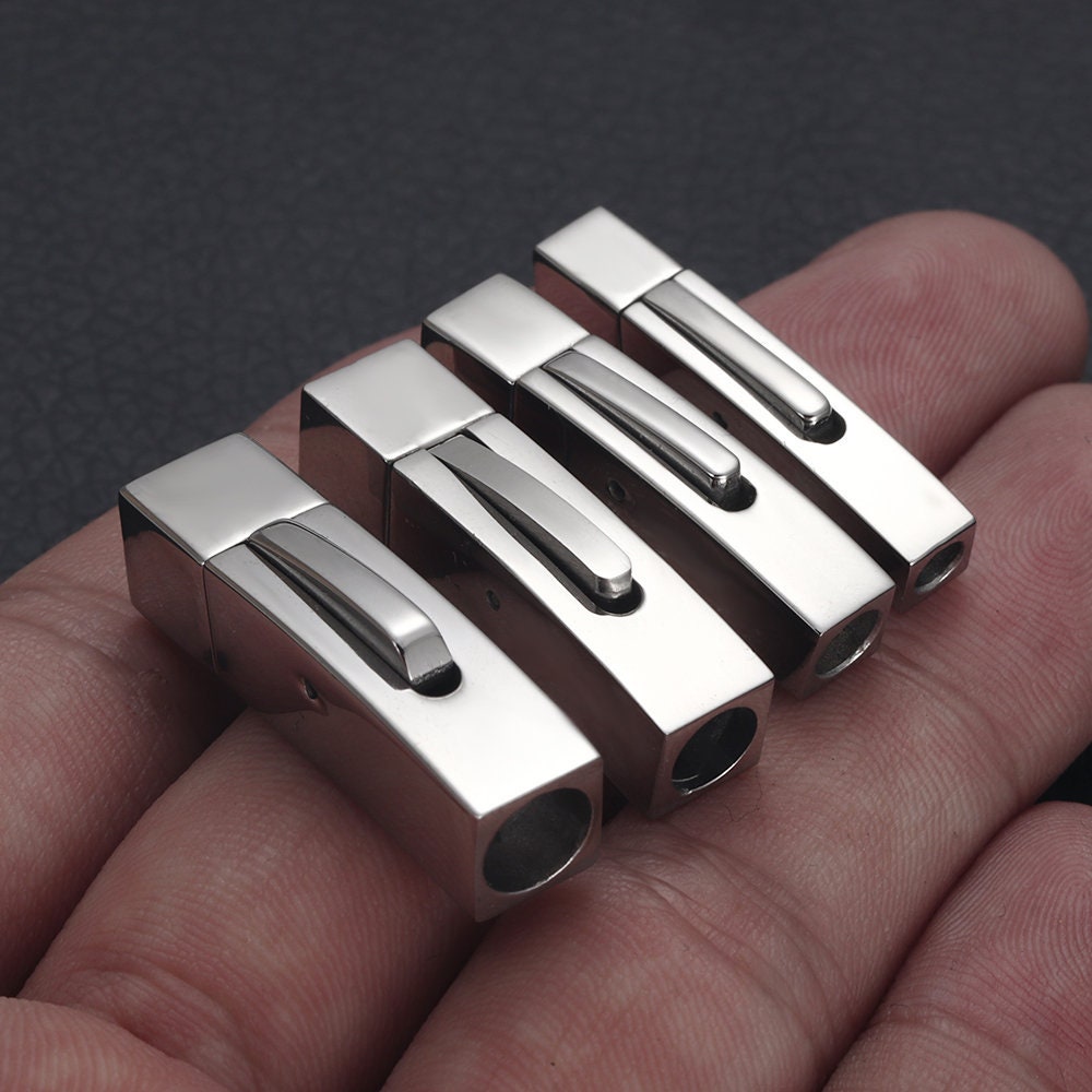 thumbnail image 2 of HALLEBEADS 5 Sets Of Stainless Steel Bayonet Clasps With Checkered Pattern Leather Cord End Cap Snap Connectors Clasps For DIY Jewelry Making Accessories (Hole About 4mm, Steel Color 2 of 13