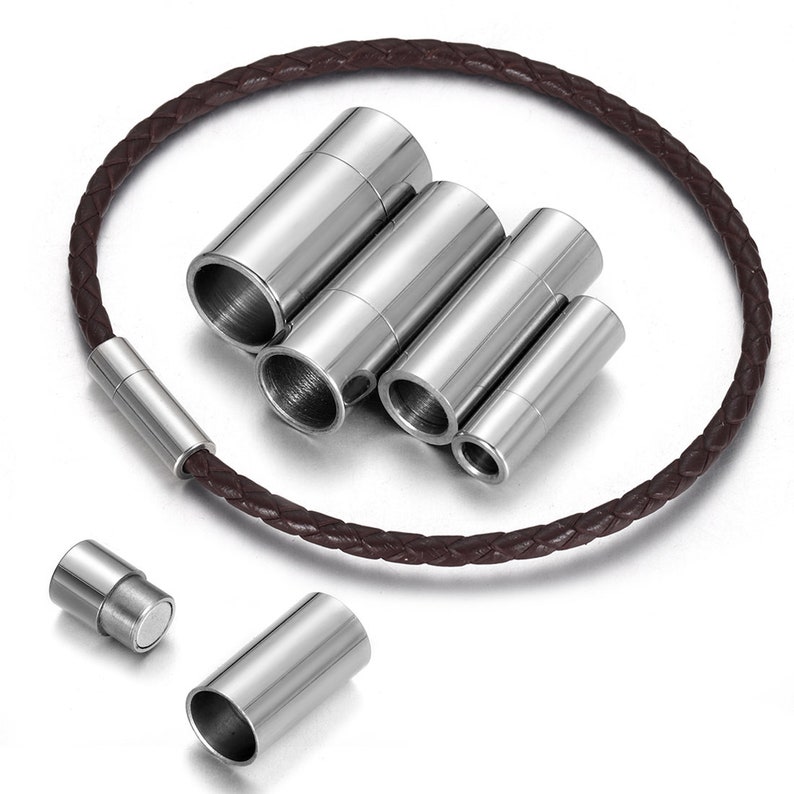 Fermoirs magnétiques en acier inoxydable pour bracelet en cuir, trou de 3 mm 5 mm 6 mm 7 mm, fermoir magnétique, accessoires de bricolage fabrication de bijoux, finition miroir image 1