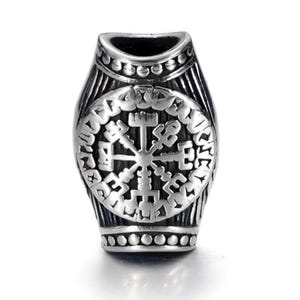 Stainless Steel Viking Beard Bead With Vegvisir, Hair Beads, Jewelry Beads, Hole is 6mm