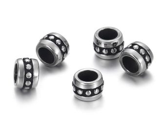 Stainless Steel Beads, Large Hole Beads , 7x7x5mm, 1Pc.