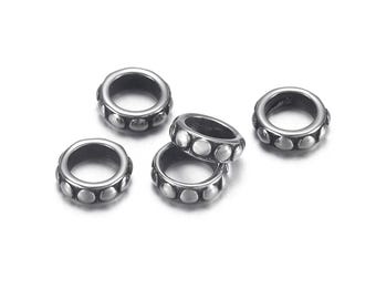 Stainless Steel Spacer Beads, Large Hole Beads , 10x10x3mm, 1Pc.