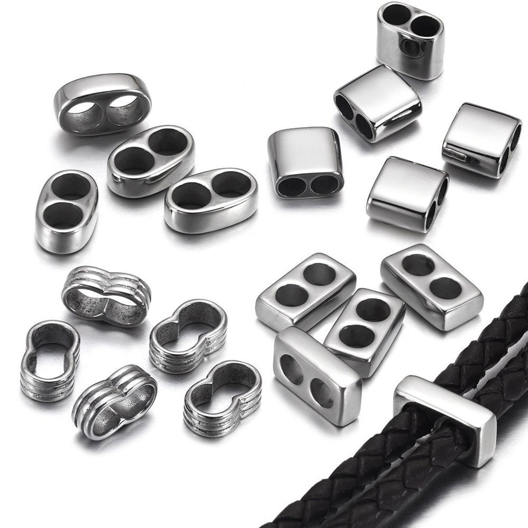 10pcs Double Hole Stainless Steel Beads for Leather Bracelet,spacer