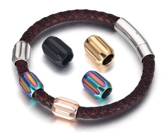 Perles cylindriques en acier inoxydable, pour la fabrication de Bracelets en cuir de 6mm, longes de paracorde pour cheveux et barbe, accessoires de perles de couteau