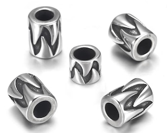 Stainless Steel Interlocking Teeth Beads, Large Hole Beads , 12mm or 7mm Long, 1Pc.