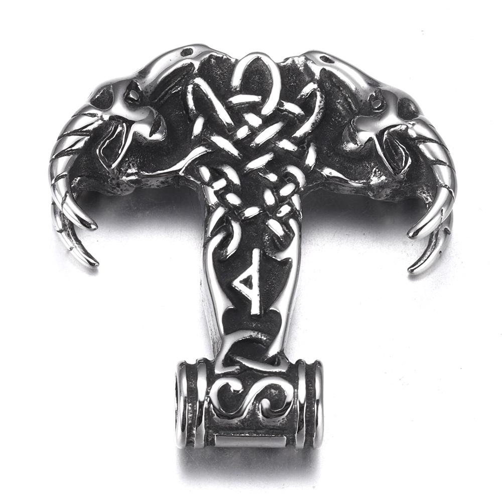 Thor's Goats Rune Thor Hammer Mjolnir Goat Norse Stainless Steel Pendant With Viking Rune ...
