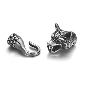 Wolf Stainless Steel End Cap Hook for Jewelry Making, Bracelet Hook and Eye Clasp Closure, Hole 8mm, Sold by set