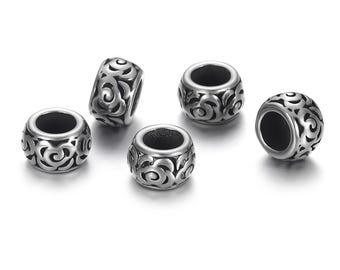 Stainless Steel Spacer Rose Beads, Large Hole Beads , Hole 4mm / 6mm / 8mm, 1Pc.