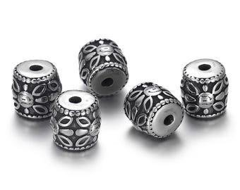 Stainless Steel Drum Beads, Large Hole Beads , 12x13x13mm, 1Pc.