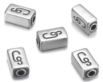 Shiny Silver Rectangle Stainless Steel Beads, 14x6x8mm, 1Pc.