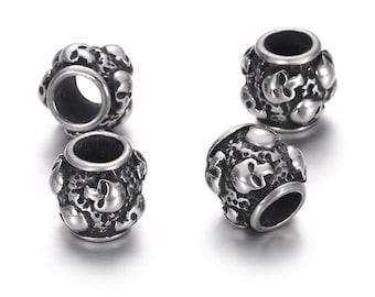 Stainless Steel Skull Beads, Large Hole Beads , 9x9x9mm, 1Pc.