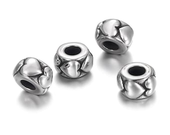 Stainless Steel Heart Beads, Large Hole Beads , 8x8x5mm, 1Pc.