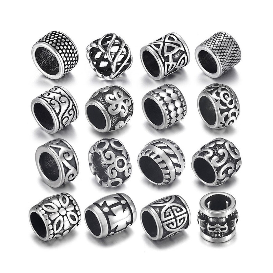 5pcs Stainless Steel Punk Patterned Beads for 8mm Leather Bracelets ...