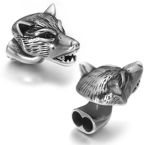 Stainless Steel Wolf Head End Cap Hook for Jewelry Making, Bracelet Hooks Clasp, Double Hole 5mm, Sold Individually