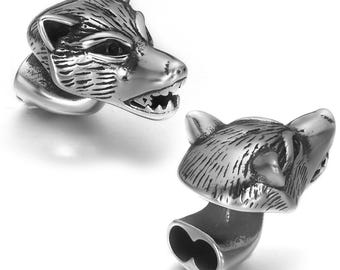 Stainless Steel Wolf Head End Cap Hook for Jewelry Making, Bracelet Hooks Clasp, Double Hole 5mm, Sold Individually