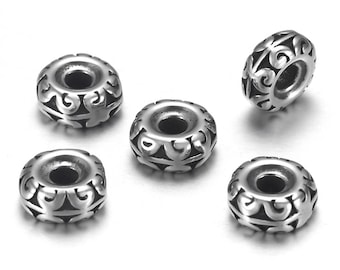 Stainless Steel Spacer Beads, Large Hole Beads , 10x10x4mm, 1Pc.