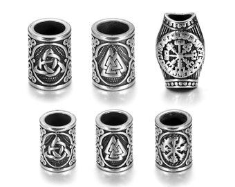 5 pièces de perles de Runes Viking en acier inoxydable 316L pour la fabrication de bijoux, perles pour cheveux, barbe, cordons de paracorde, couteau, bijoux, accessoires de bricolage en métal
