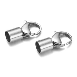 Lobster Claw Clasp Stainless Steel End Cap, 6mm Hole, 2-piece Set