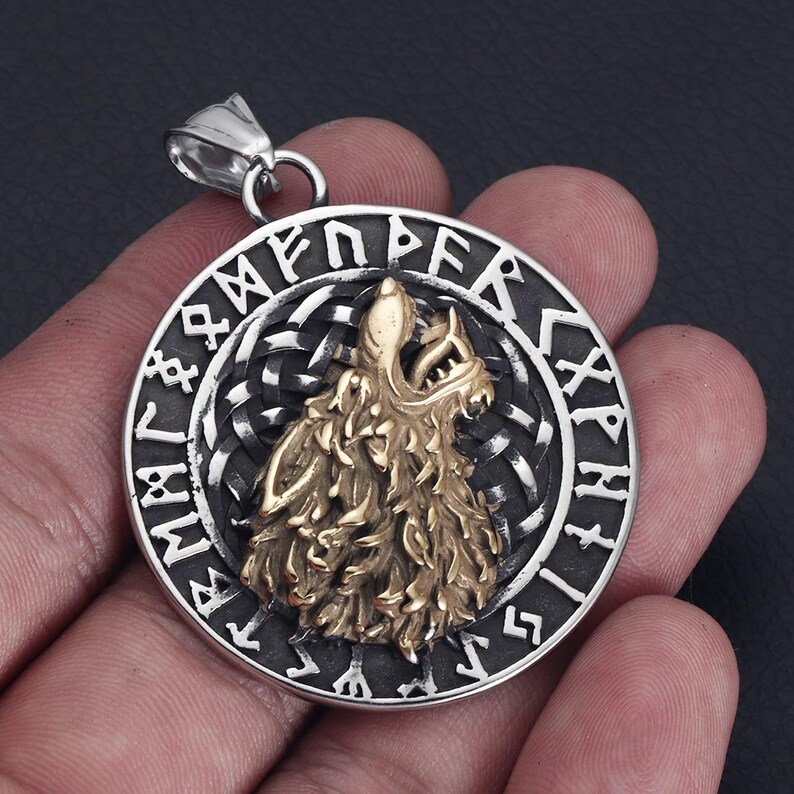 Unic Wolf Viking Vicious Wolf Head With Runes Stainless Steel Pendant - Etsy