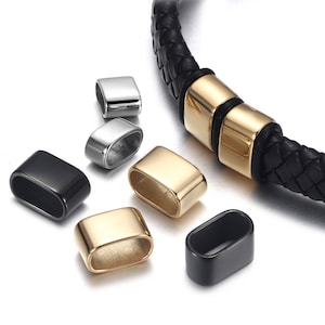 5pcs Stainless Steel Beads Large Hole Size , 18k Gold Plating , for Leather Cord Key Chain , Bracelets Making , Spacers Slider Charms