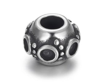 Stainless Steel Beads, Large Hole Beads , 11x11x8mm, 1Pc.