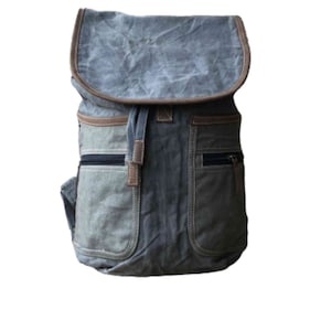 Gray Unisex BackPack Repurposed Military Tent Tarp ReCycled Military Canvas | Military Gift | Sturdy Grey Backpack Military Gift for Her Him